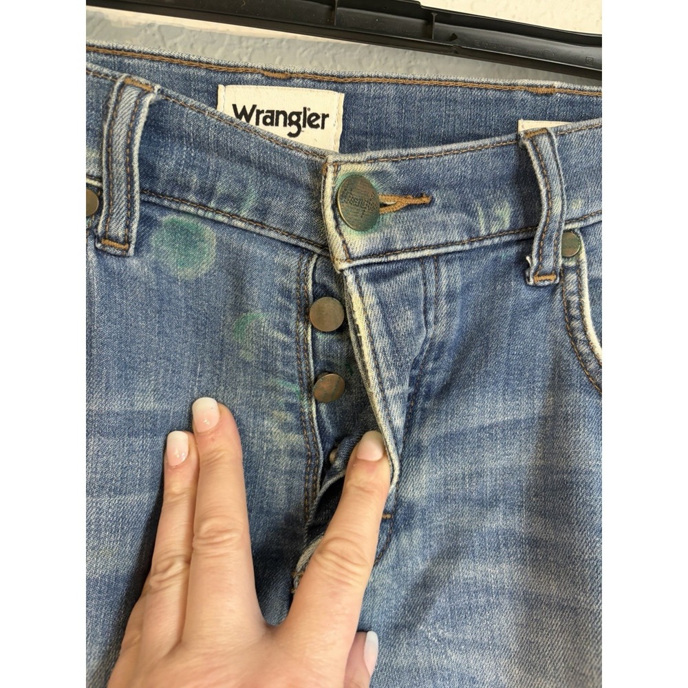 Wrangler Leather Patch Button Fly Slim Tapered De… - image 4